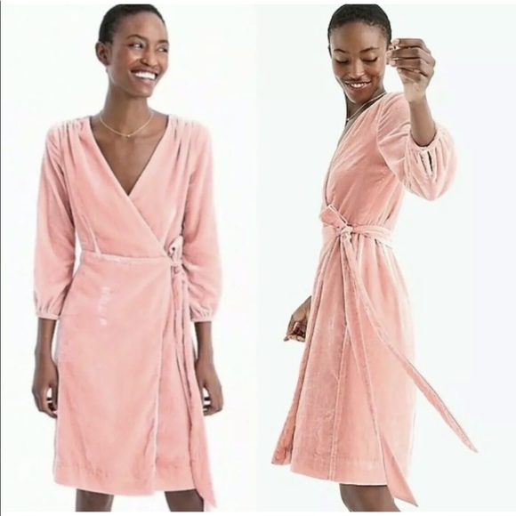 J. Crew Dresses & Skirts - J. Crew Pink Crushed Velvet Wrap Dress Sz 4